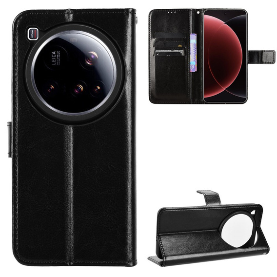 Откидной чехол для Xiaomi 15 Ultra, Crazy Horse Wallet, чёрный