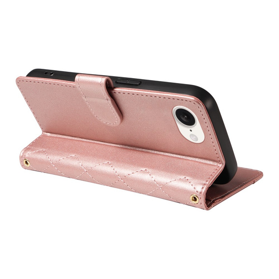Чохол-сумка для iPhone 16E, Rhombus Crossbody Leather, рожевий rose gold