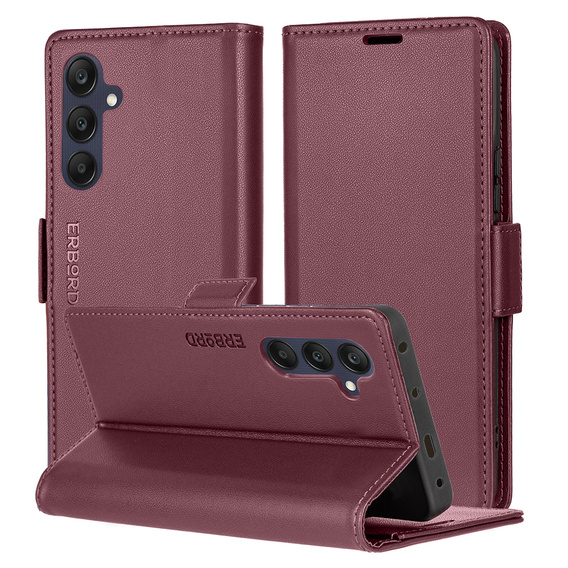 Чехол для Samsung Galaxy S24 FE, ERBORD Glossy Litchi, кошелек с клапаном, красный