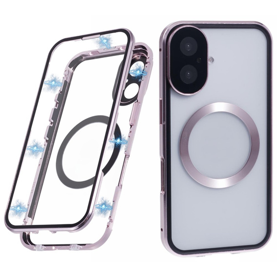 Магнітний чохол Dual Glass MagSafe для iPhone 16, рожевий rose gold