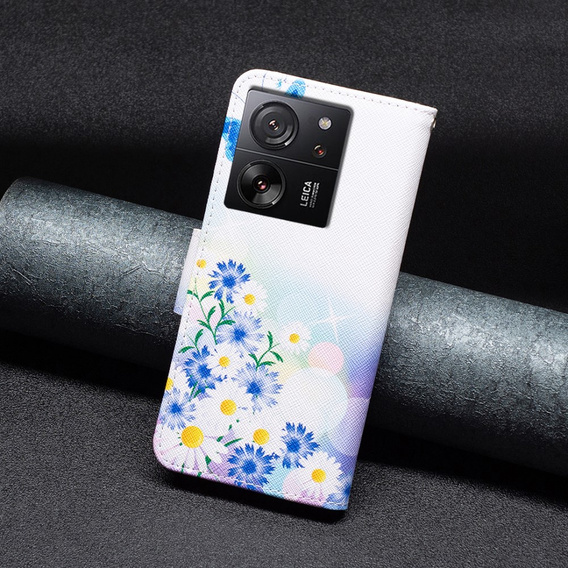 Чехол с откидной крышкой для Xiaomi 13T / 13T Pro / Redmi K60 Ultra, кошелек, бабочка и цветы, белый