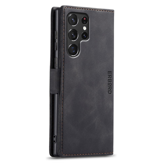 Чохол для Samsung Galaxy S23 Ultra, ERBORD Vintage, гаманець з клапаном, чорний