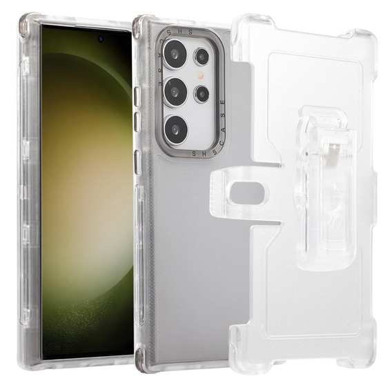 Бронечохол для Samsung Galaxy S24 Ultra, Belt Clip, з кліпсою, прозорий / чорний