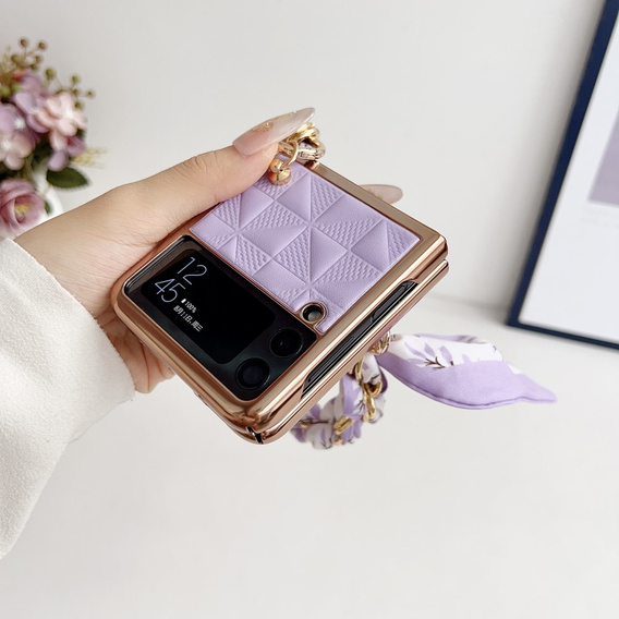 Чохол для Samsung Galaxy Z Flip4 5G, Grid Leather, фіолетовий