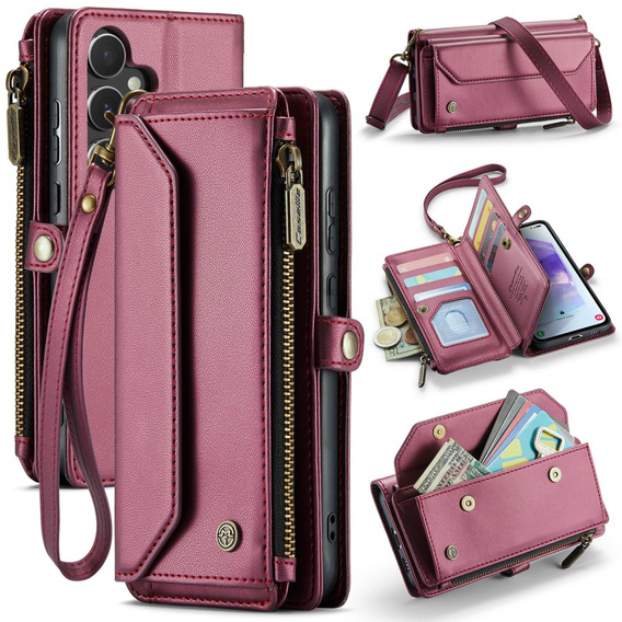 Чохол CASEME для Samsung Galaxy A55 5G, RFID Leather Wallet з плечовим ременем, червоний
