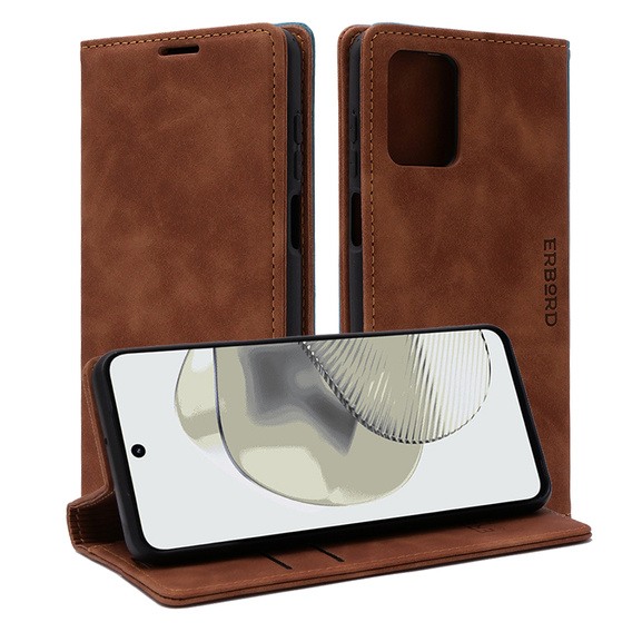 Чехол для Motorola Moto G73, ERBORD Vintage, бумажник с клапаном, коричневый