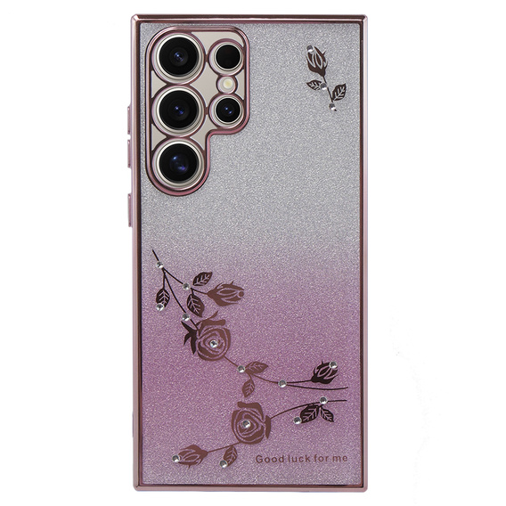 Чехол для Samsung Galaxy S24 Ultra, Glitter Flower, розовый rose gold