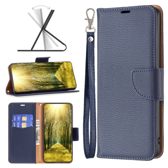 Чохол-книжка для Samsung Galaxy A25 5G, Wallet Litchi Leather, темно-синій + скло 9H 