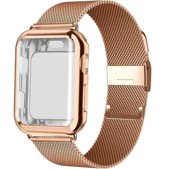 Металический браслет с чехлом для часов Apple Watch 1/2/3/4/5/6/SE (42/44MM), Rose Gold