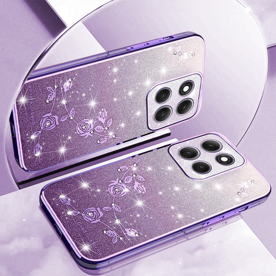 Чехол для Motorola Moto G86 5G, Glitter Flower, фиолетовый