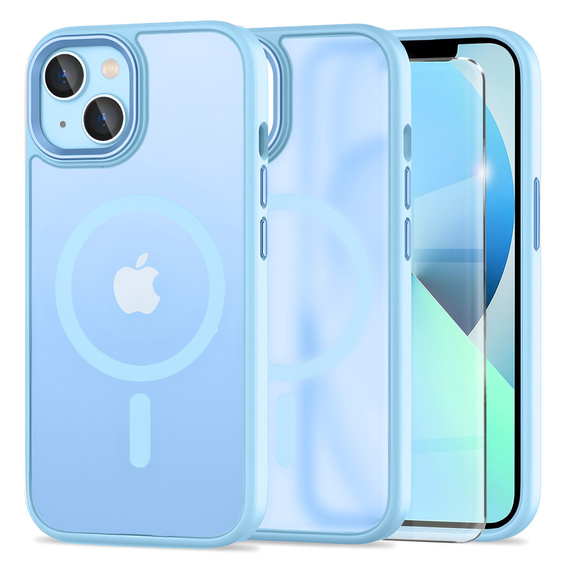Чохол для iPhone 13, для MagSafe, ERBORD Matt Case, синій + захисне скло