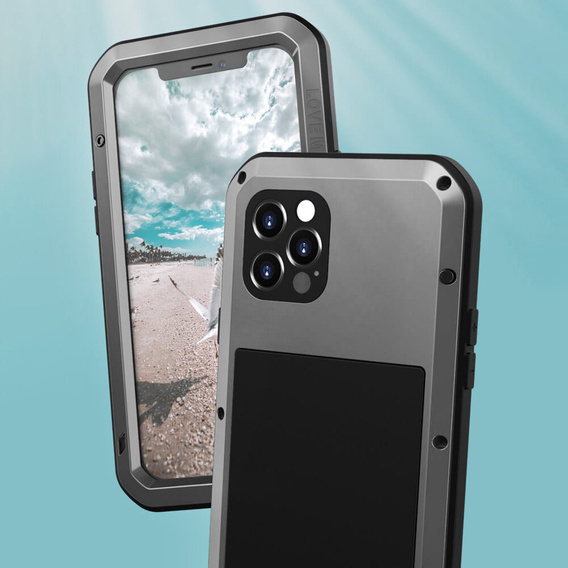 Чoхол Love Mei до iPhone 12 Pro, armored with glass, сріблястий