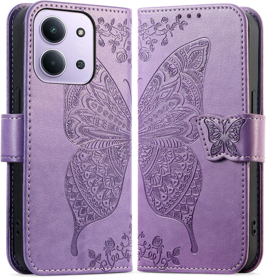 Откидной чехол для Xiaomi Redmi 15C 4G/LTE, Butterfly, фиолетовый