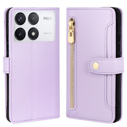 Откидной чехол для Xiaomi Poco F6 Pro, Wallet Zipper Pocket, фиолетовый