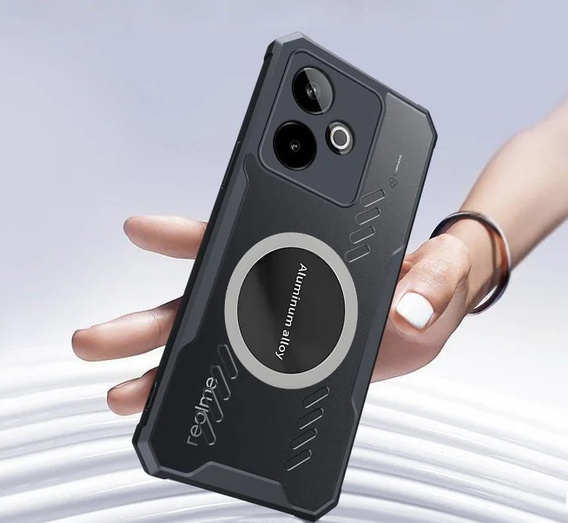 Чехол для Realme GT 7 / 7T, с магнитной пластиной, прозрачный / черный