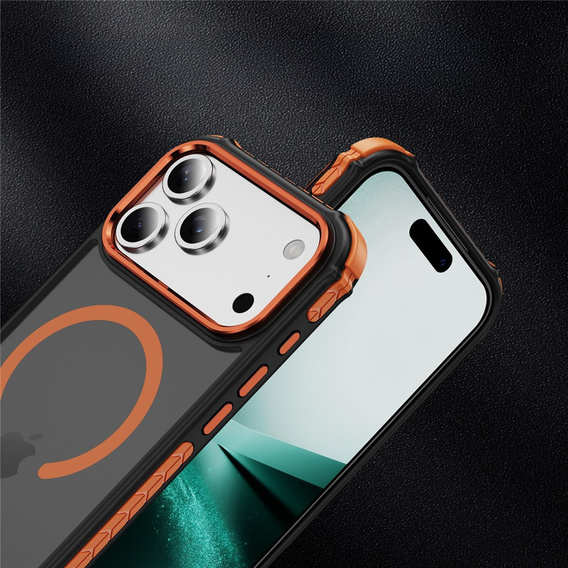 Матовий чохол для iPhone 17 Pro Max, броньований, для MagSafe, димчастий з помаранчевими боками
