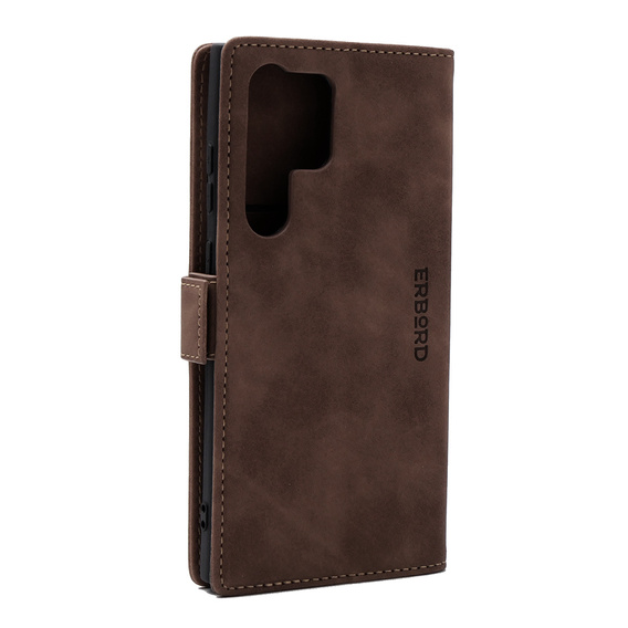 Чехол для Samsung Galaxy S23 Ultra, ERBORD Vintage, бумажник с клапаном, кофе