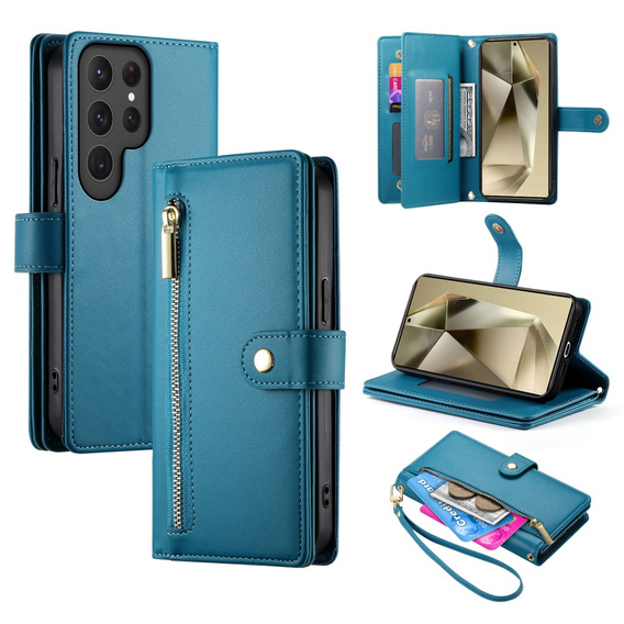Откидной чехол для Samsung Galaxy S25 Ultra, Wallet Zipper Pocket, синий