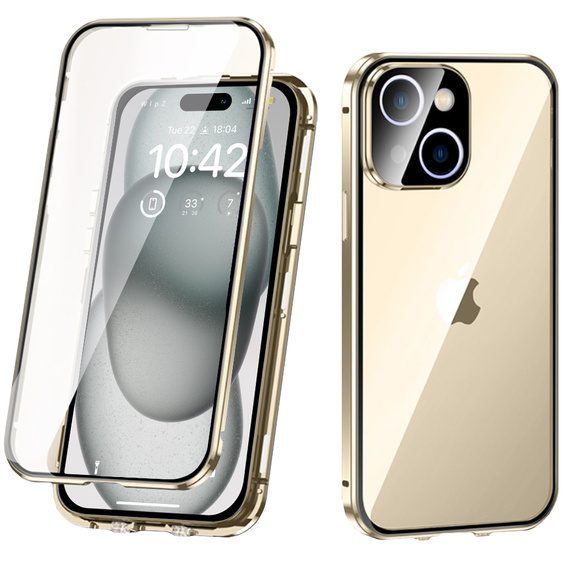 Чехол для iPhone 15, Magnetic Dual Glass, золотой