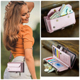 Чехол CASEME для Samsung Galaxy A56 5G, RFID Leather Wallet, с плечевым ремнем, зелёный