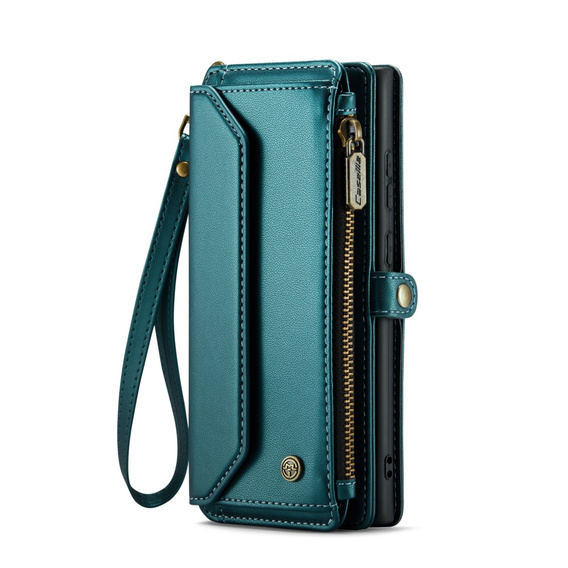 Чехол CASEME для Samsung Galaxy S25 Ultra, RFID Leather Wallet, с плечевым ремнем, зелёный