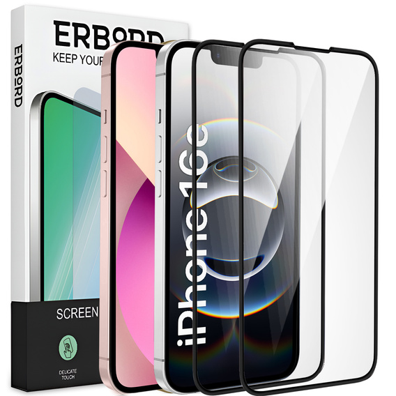 2x Гибридное керамическое стекло ERBORD для iPhone 16E / 14 / 13 / 13 Pro