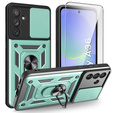 Бронированный чехол для Samsung Galaxy A36, CamShield Slide, зелёный + закаленное стекло 9H