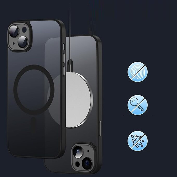 Чохол для iPhone 13, для MagSafe, ERBORD Matt Case, чорний + захисне скло
