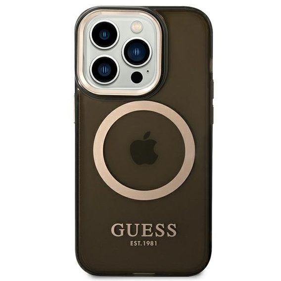 Чoхол GUESS до iPhone 14 Pro Max, Gold Outline Translucent MagSafe, чорний