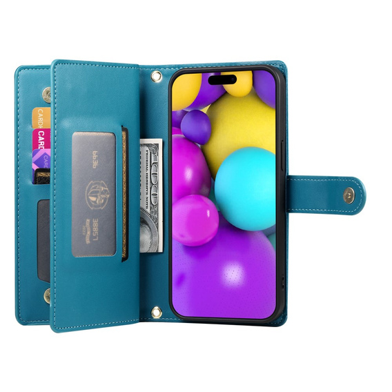 Откидной чехол для iPhone 16, Wallet Zipper Pocket, синий