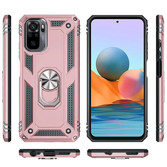 Бронированный Чехол до Xiaomi Redmi Note 10/10S, Nox Case Ring, розовый rose gold