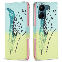 Откидной чехол для Xiaomi Redmi 13C / Poco C65, Wallet, feather, синий