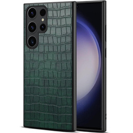 Чехол для Samsung Galaxy S24 Ultra, крокодил, кожа зелёный