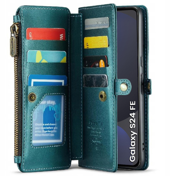 Чехол CASEME для Samsung Galaxy S24 FE, RFID Leather Wallet, с плечевым ремнем, зелёный