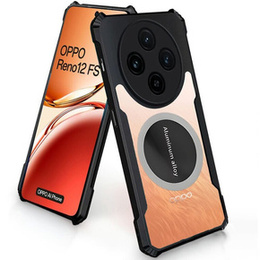 Чехол для Oppo Reno 12F / 12S, с магнитной пластиной, прозрачный / черный