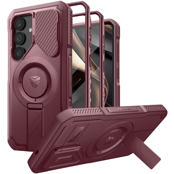 Бронированный чехол для Samsung Galaxy S25+ Plus, Dexnor CamProtect MagSafe, красный (Две рамки)