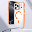 Чохол для iPhone 17 Pro Max, для MagSafe, з підставкою, прозорий з помаранчевими вставками