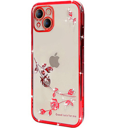 Чехол для iPhone 15 Plus, Glitter Flower, красный