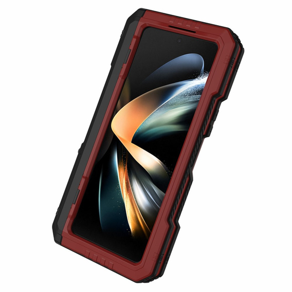 Бронированный чехол для Samsung Galaxy Z Fold 4 5G, алюминий, с подставкой и держателем стилуса, красный