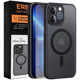 Чохол для iPhone 13 Pro, для MagSafe, ERBORD Matt Case, чорний + захисне скло