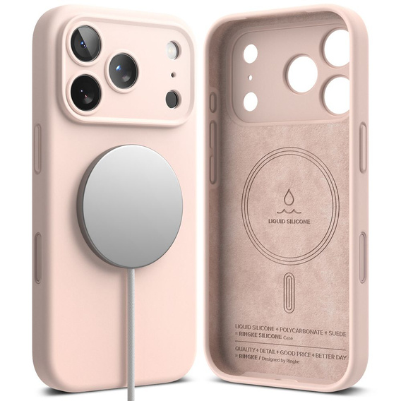 Чехол Ringke для iPhone 17 Pro Max, силиконовый магнитный MagSafe, розовый песок
