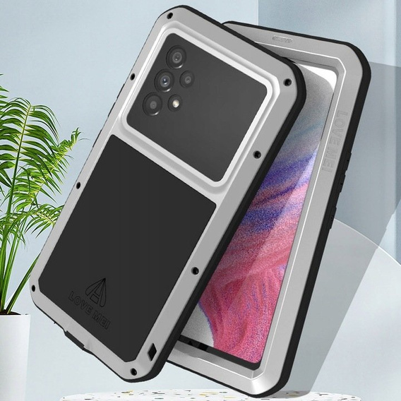 Чoхол Love Mei до Samsung Galaxy A53 5G, armored with glass, сріблястий