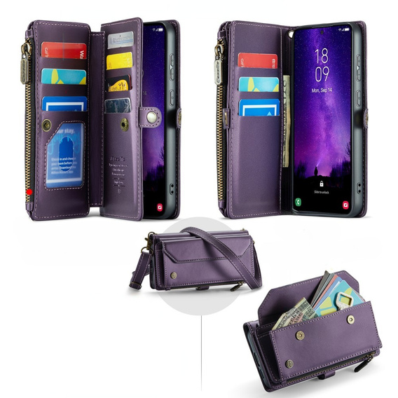 Чохол CASEME для Samsung Galaxy S24 FE, RFID Leather Wallet з плечовим ременем, фіолетовий