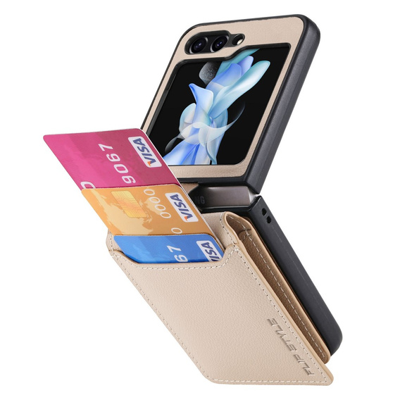 Чохол для Samsung Galaxy Z Flip7 FE / Z Flip6, Card Slot Ring Case, бежевий