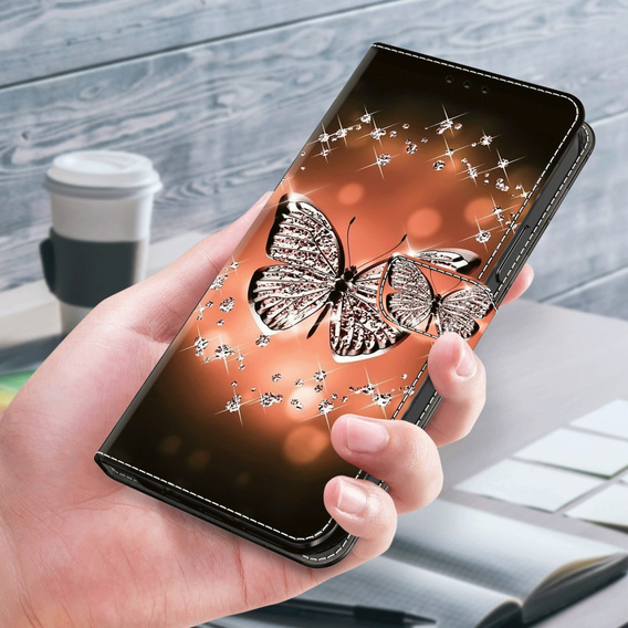Откидной чехол для Xiaomi Redmi Note 12 4G, Wallet, butterfly and crystals, чёрный