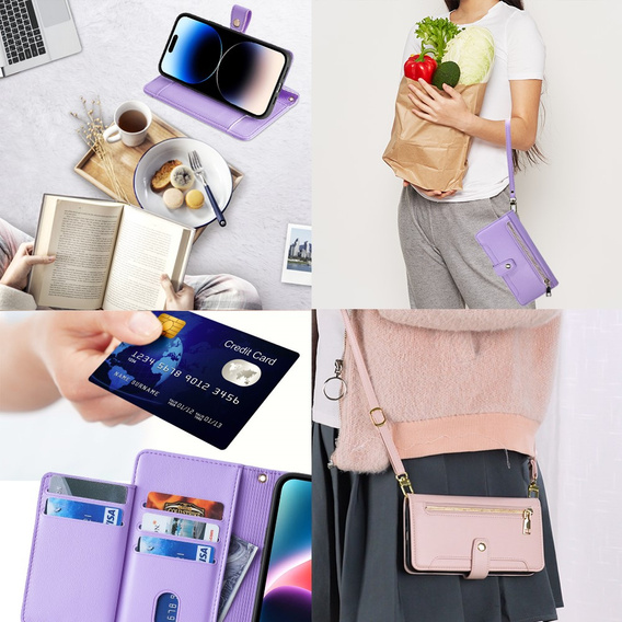 Откидной чехол для iPhone 14 Pro, Wallet Zipper Pocket, фиолетовый