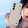 Чохол для Samsung Galaxy Z Fold 4 5G, зі склом та стилусом, сірий / рожевий