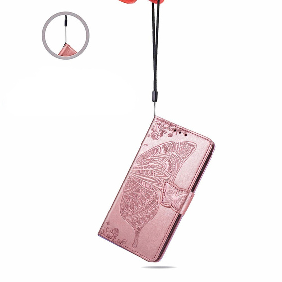 Откидной чехол для Motorola Edge 50 Ultra, Butterfly, розовый rose gold
