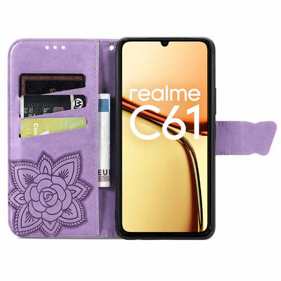 Чохол-книжка для Realme C61, Butterfly, фіолетовий