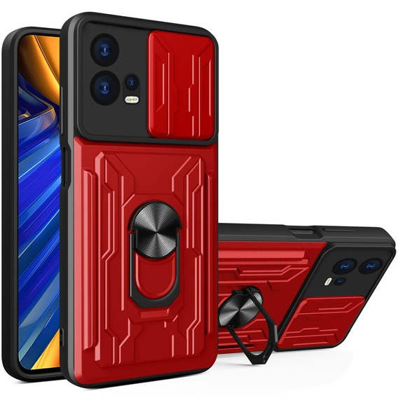 Бронированный чехол для Motorola Edge 30 Fusion 5G, Camera Slide Card Slot, красный